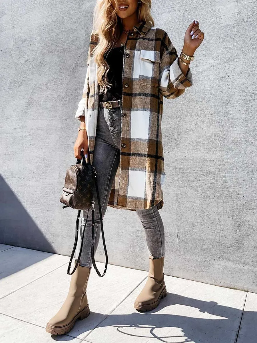 Plaid Tweed Mid-Length Jacket