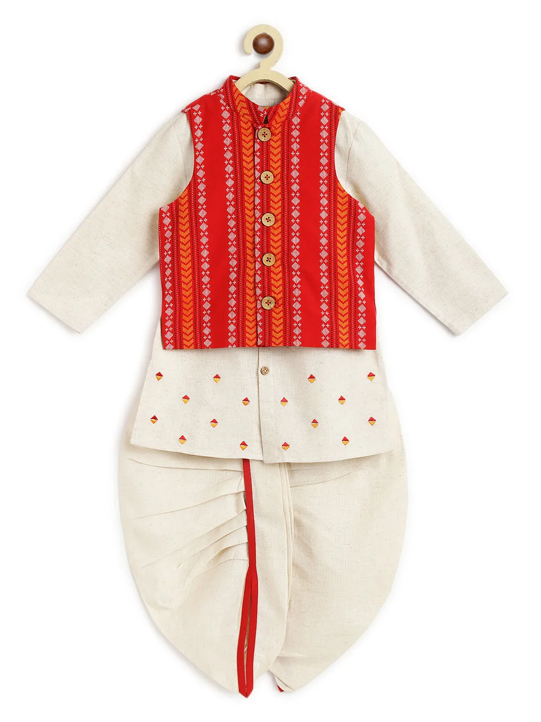 Pre-Order:  Boy Jacquard Multi 3 Pc Bundi Set - Yellow