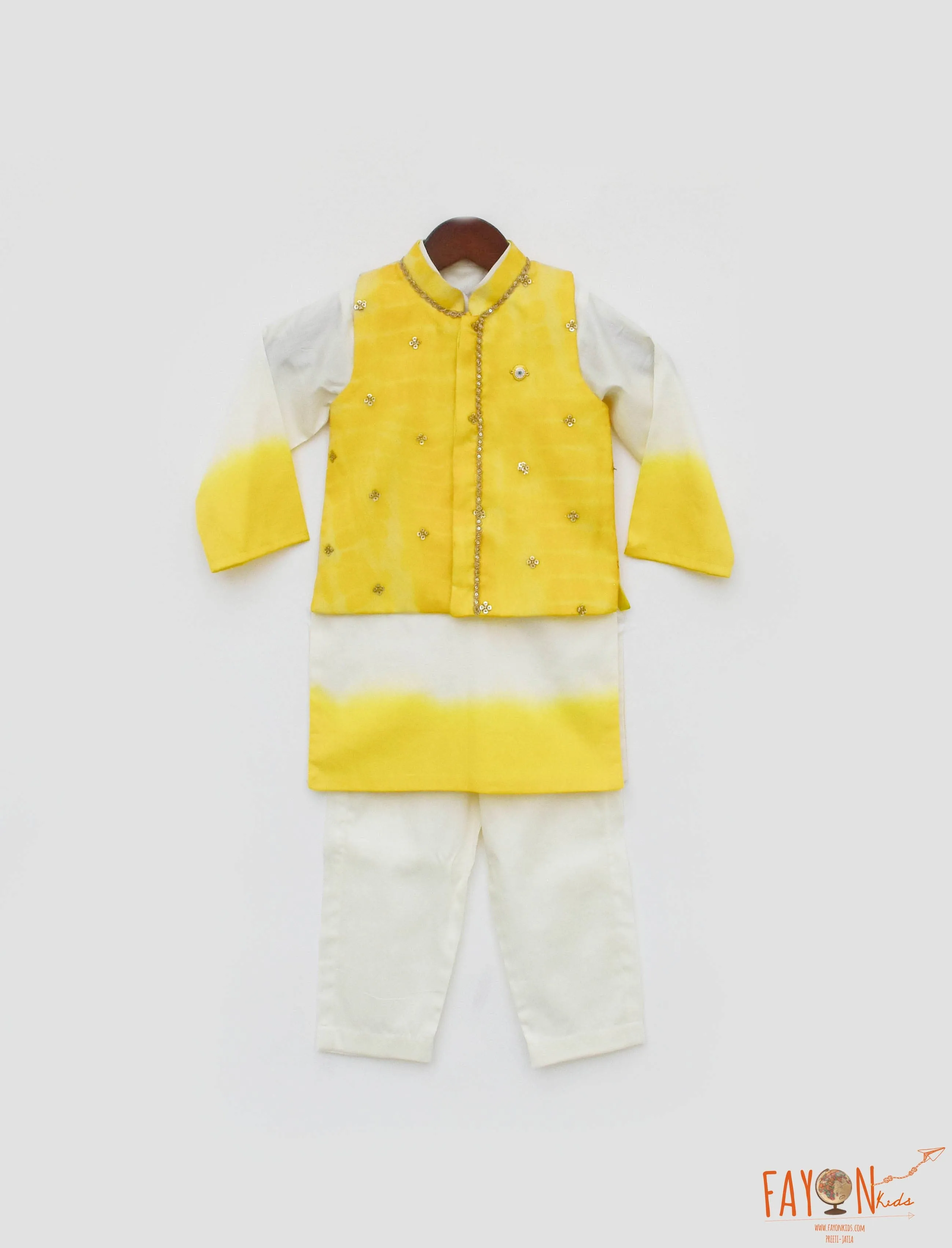 Pre Order: Yellow Organza Jacket with Kurta and Pant