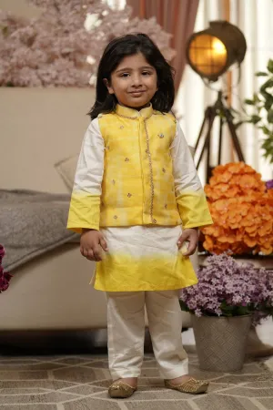 Pre Order: Yellow Organza Jacket with Kurta and Pant