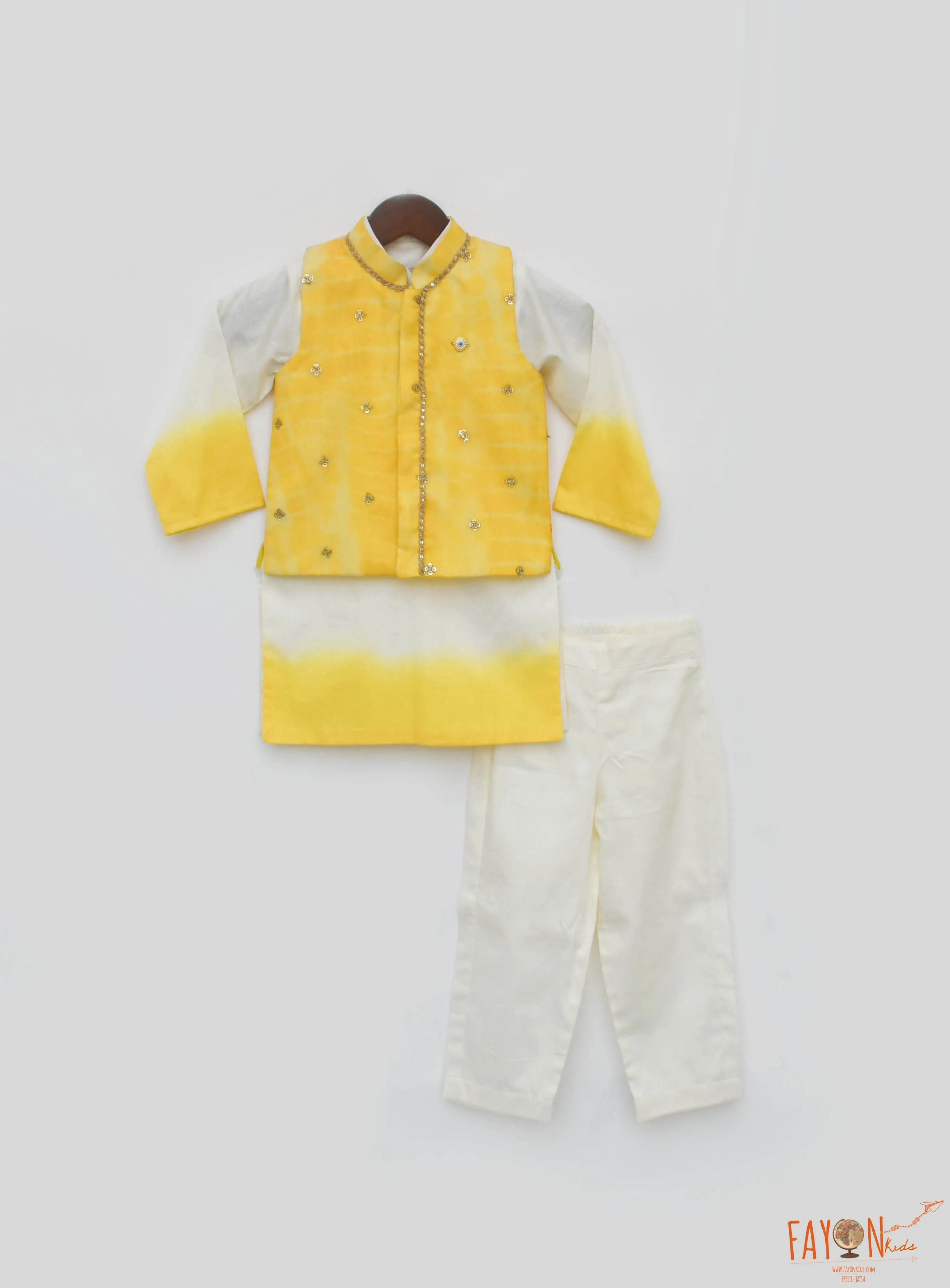 Pre Order: Yellow Organza Jacket with Kurta and Pant