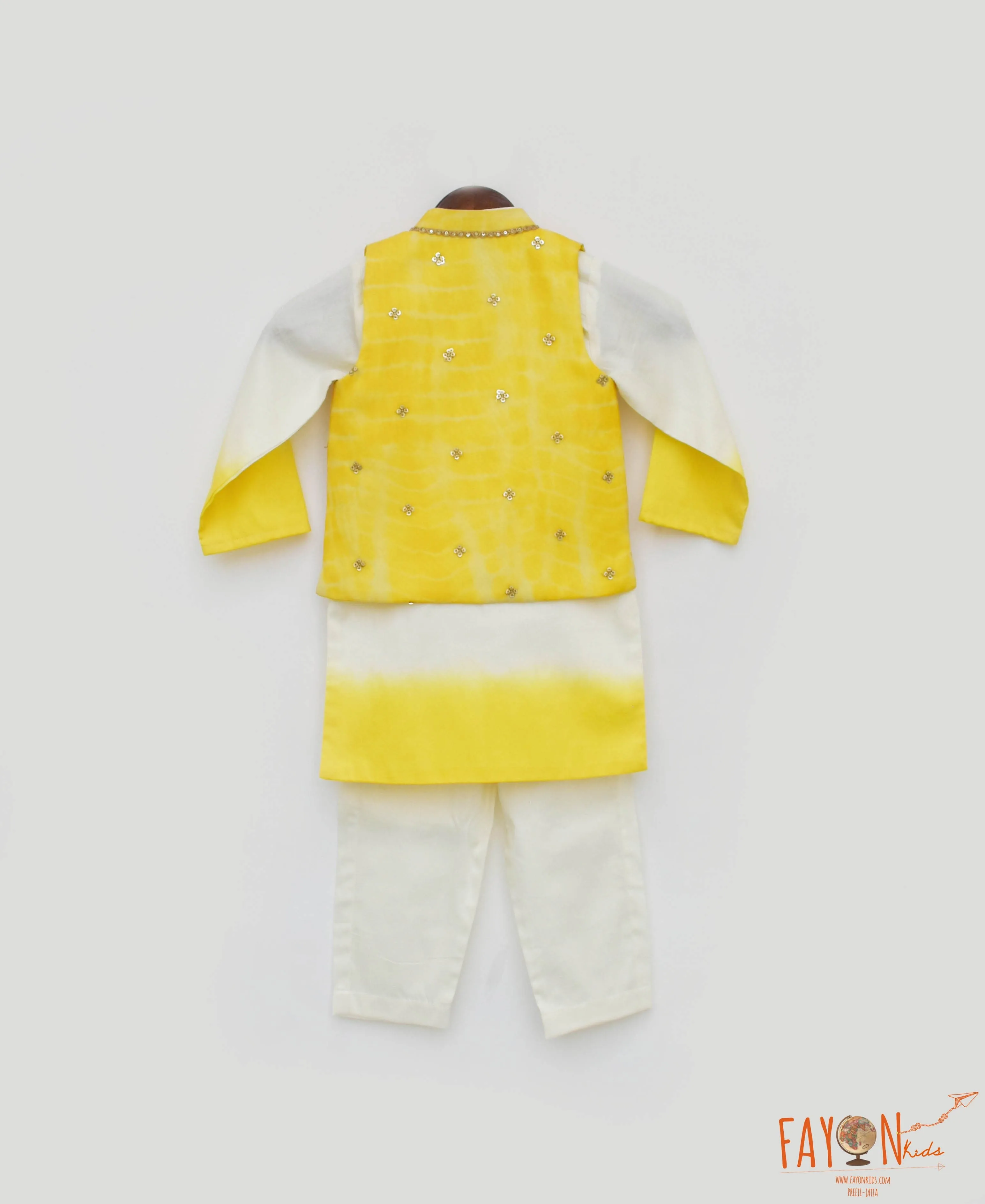 Pre Order: Yellow Organza Jacket with Kurta and Pant