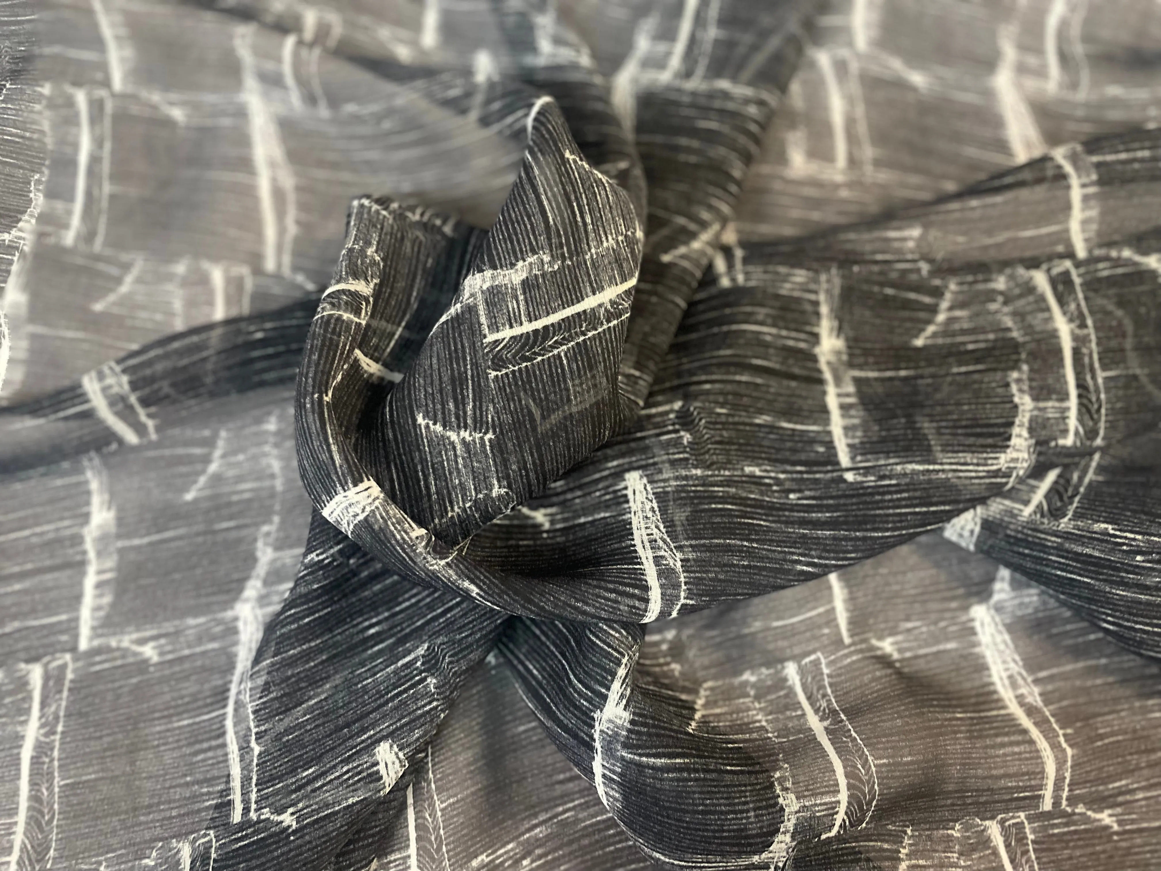 Printed Crinkled Silk Chiffon - Black & White