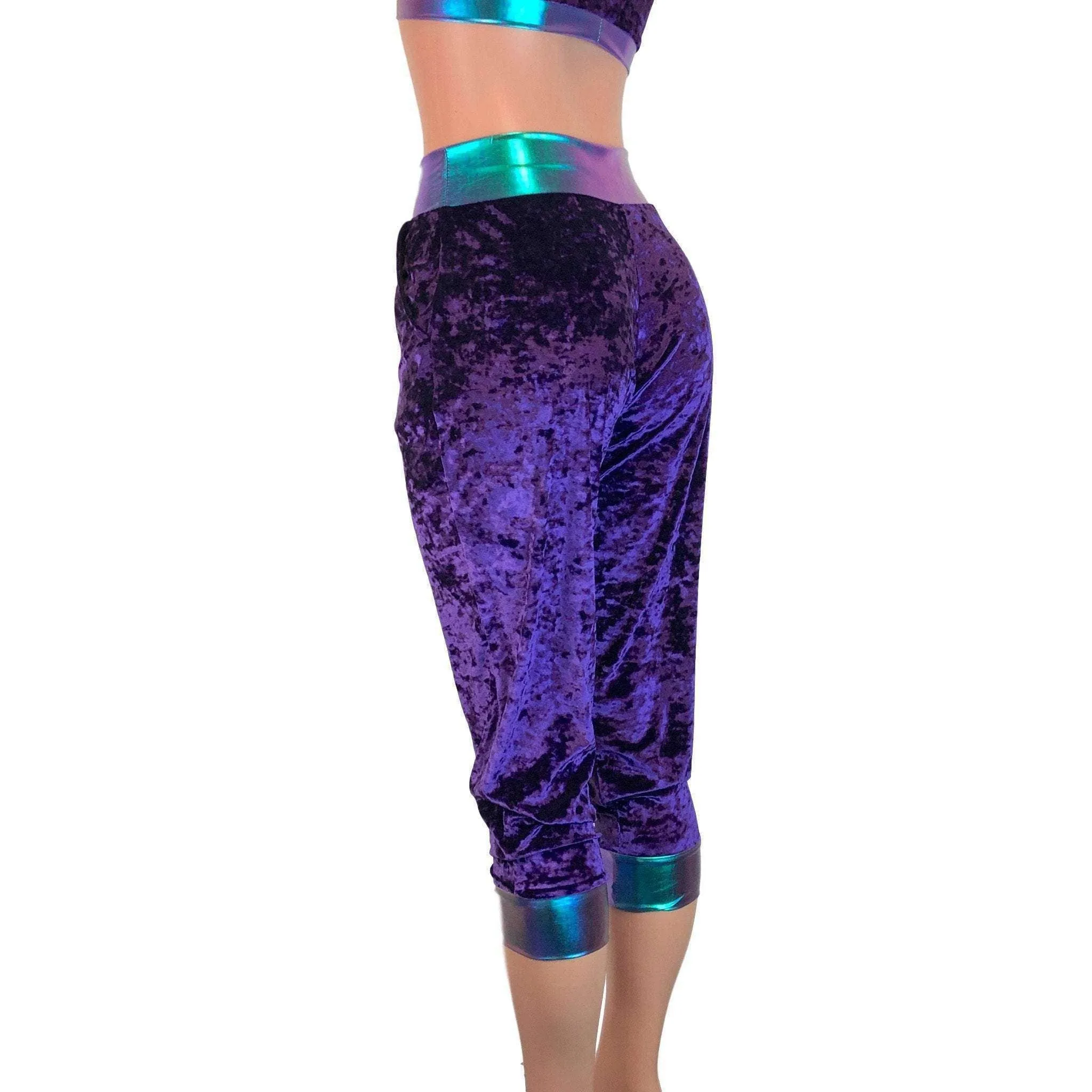 Purple Crushed Velvet/Oil Slick Joggers w/ Pockets Women's