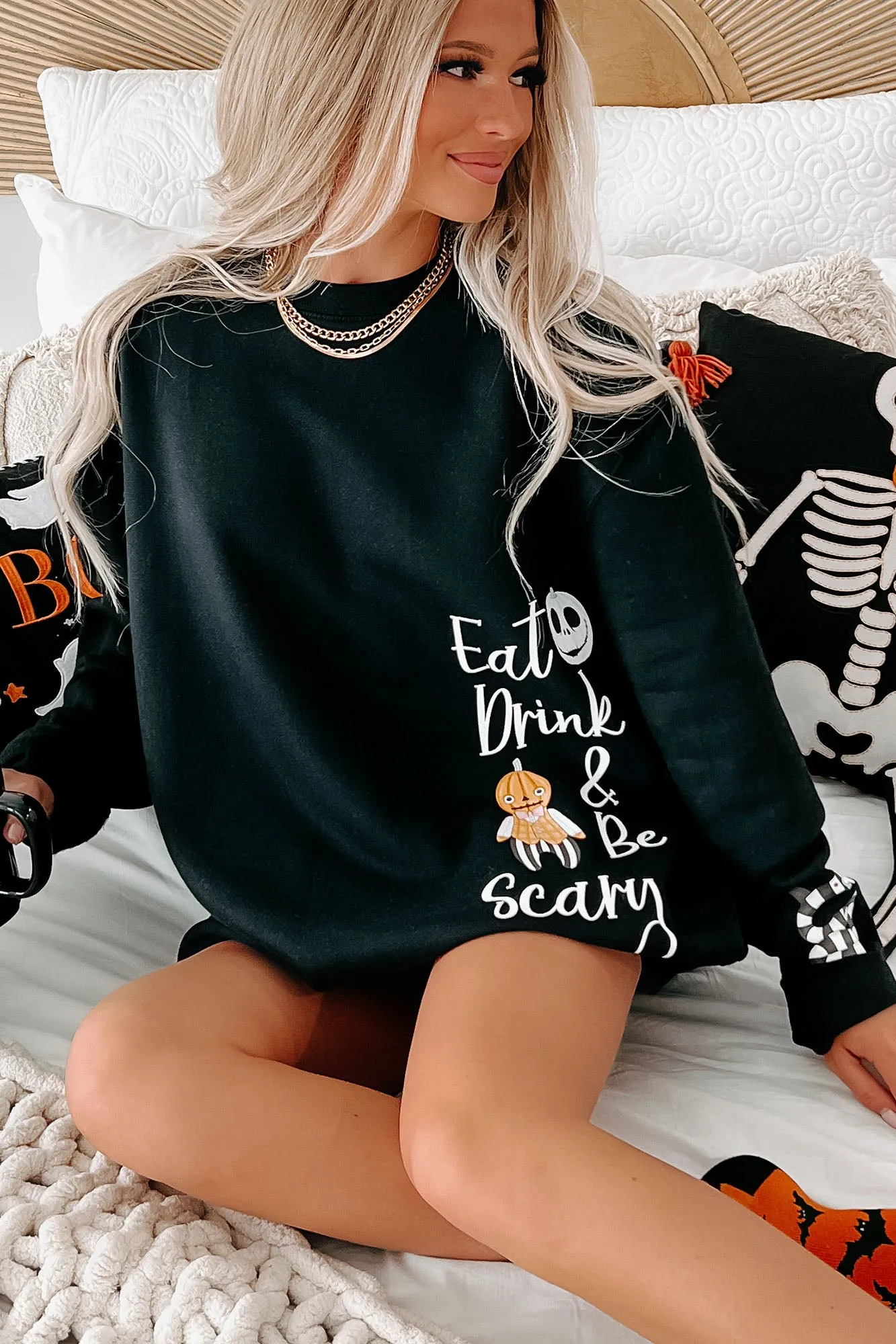 "Eat, Drink, & Be Scary" Graphic Crewneck (Black) - Print On Demand