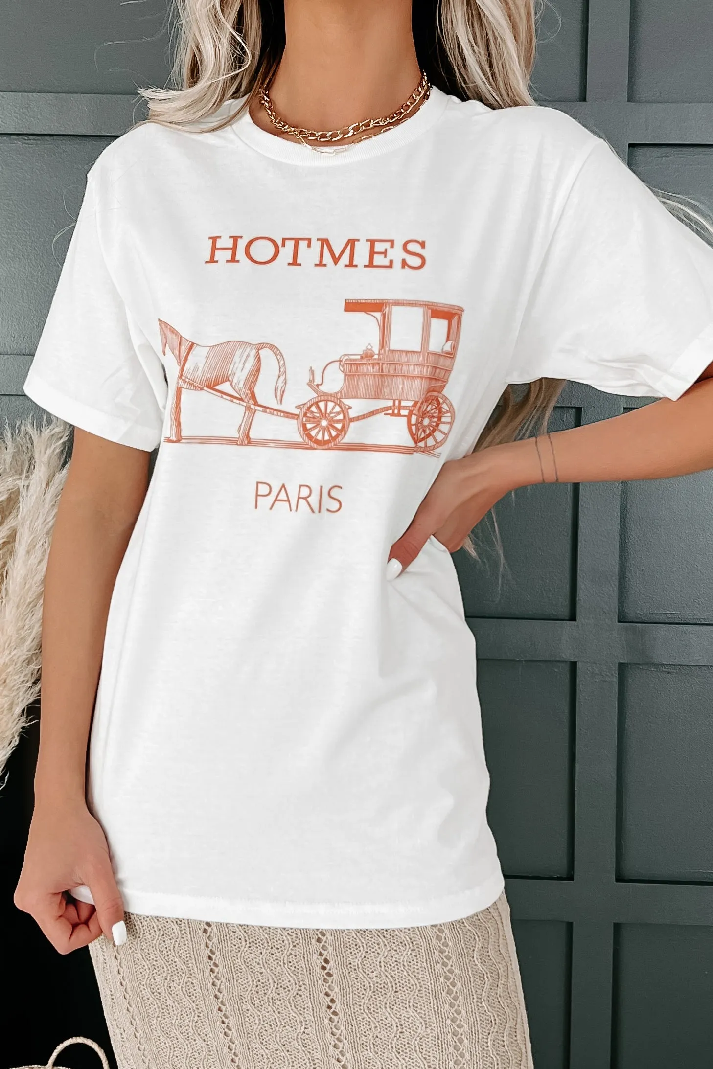 "HOTMES" Parody Graphic T-Shirt (White/Orange) - Print On Demand