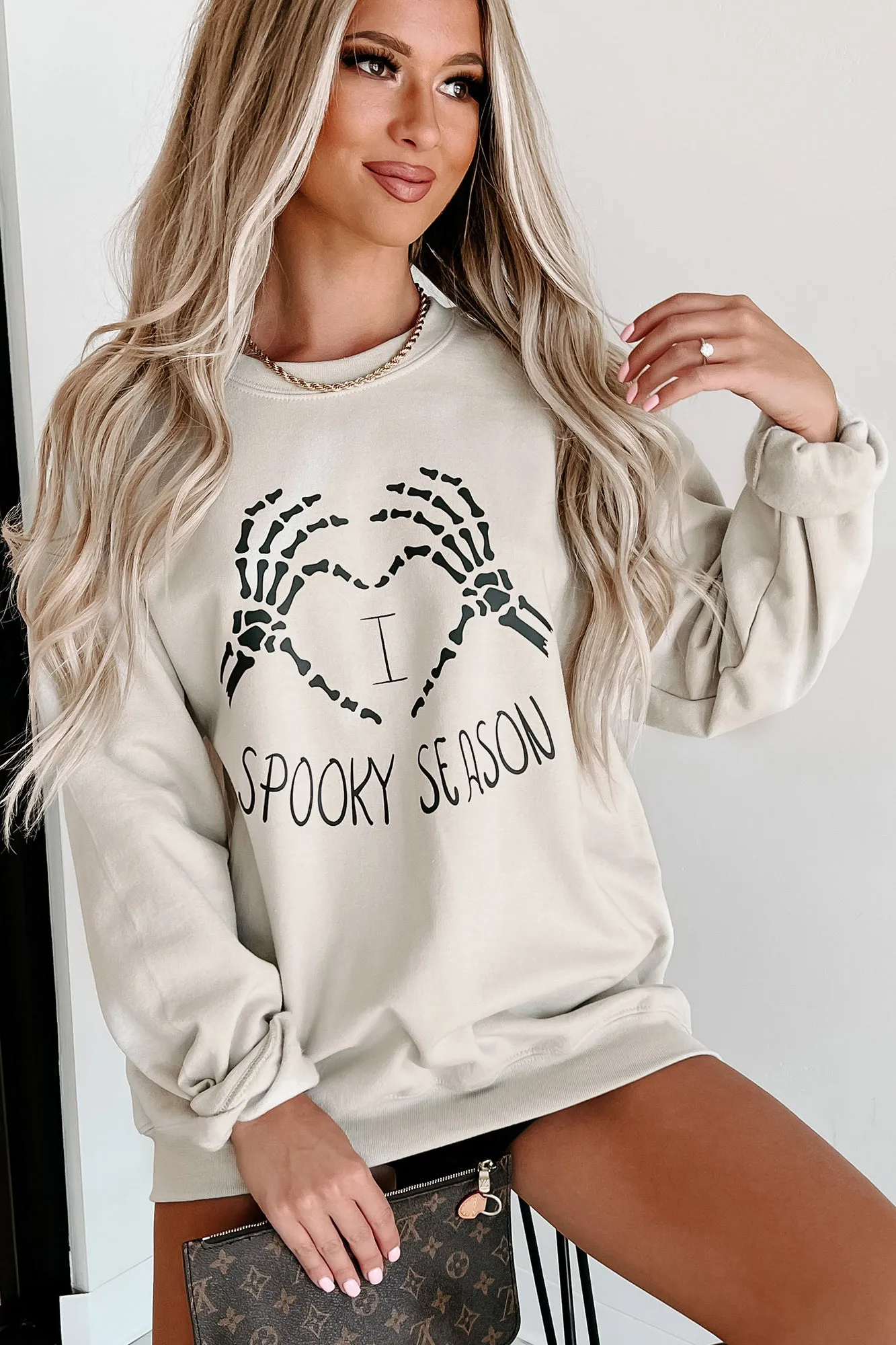 "I Love Spooky Season" Graphic Crewneck (Sand) - Print On Demand