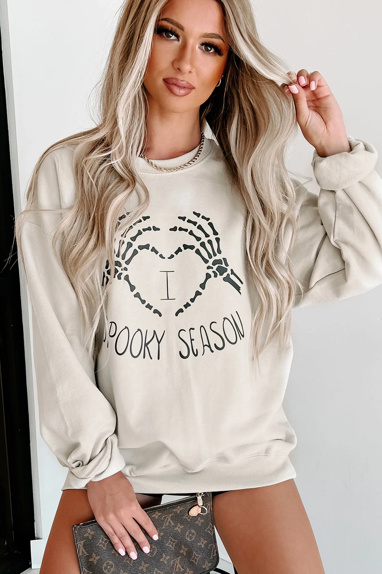 "I Love Spooky Season" Graphic Crewneck (Sand) - Print On Demand