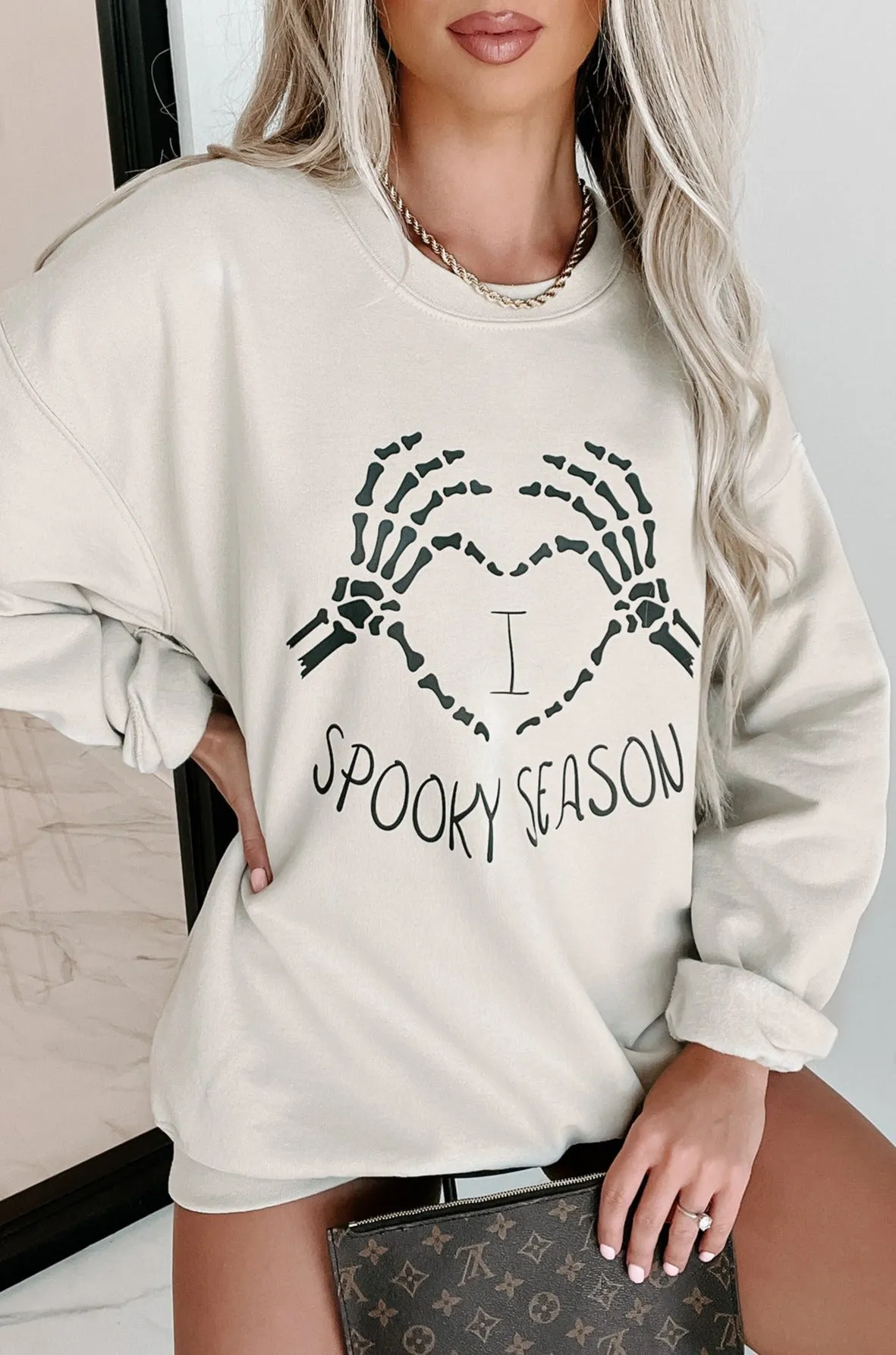 "I Love Spooky Season" Graphic Crewneck (Sand) - Print On Demand