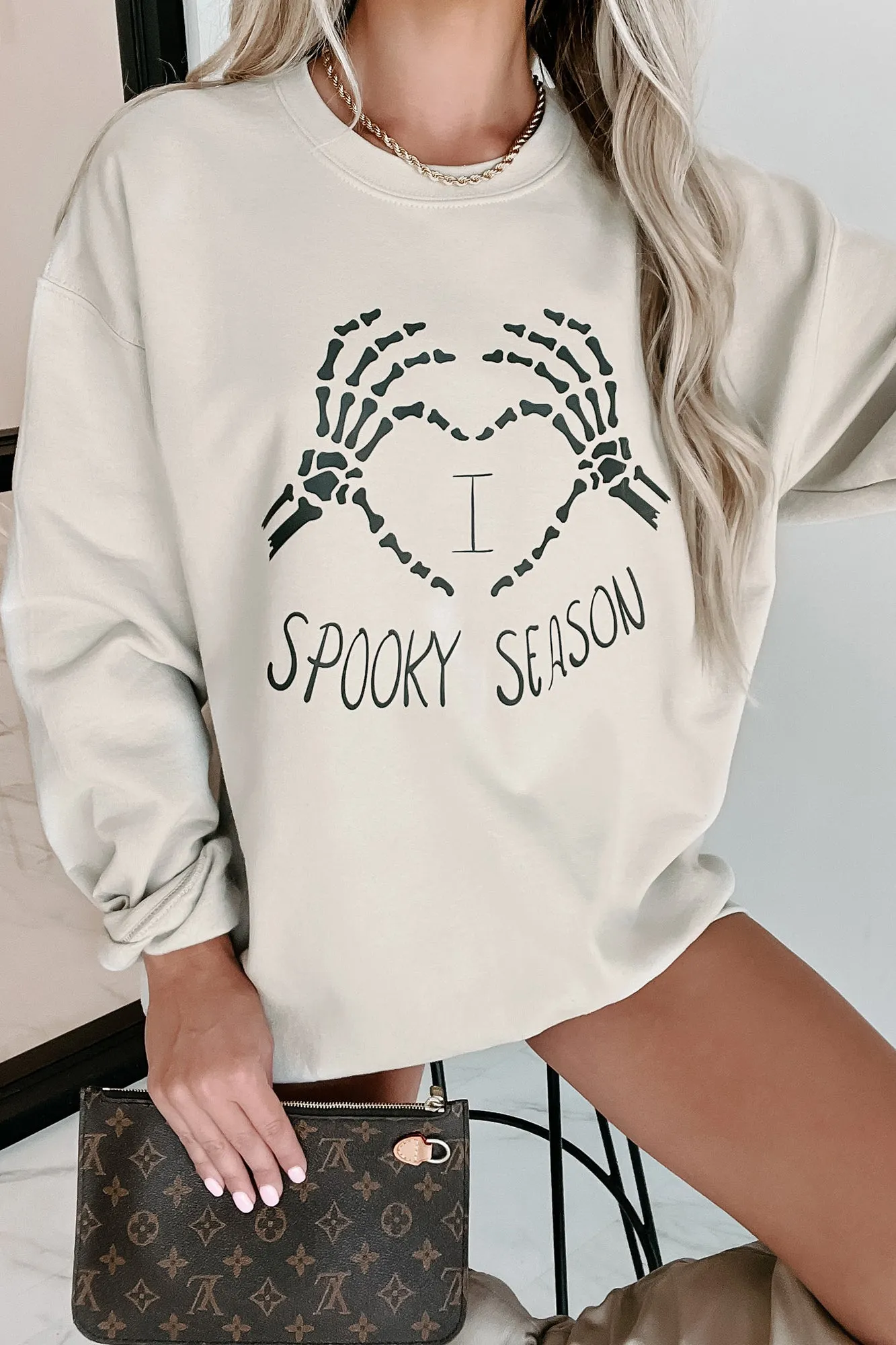 "I Love Spooky Season" Graphic Crewneck (Sand) - Print On Demand