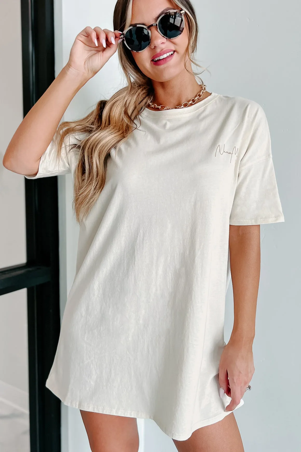 "NanaMacs XOXO" Oversized Graphic T-Shirt Dress (Vanilla/Taupe Text-Left Chest) - Print On Demand