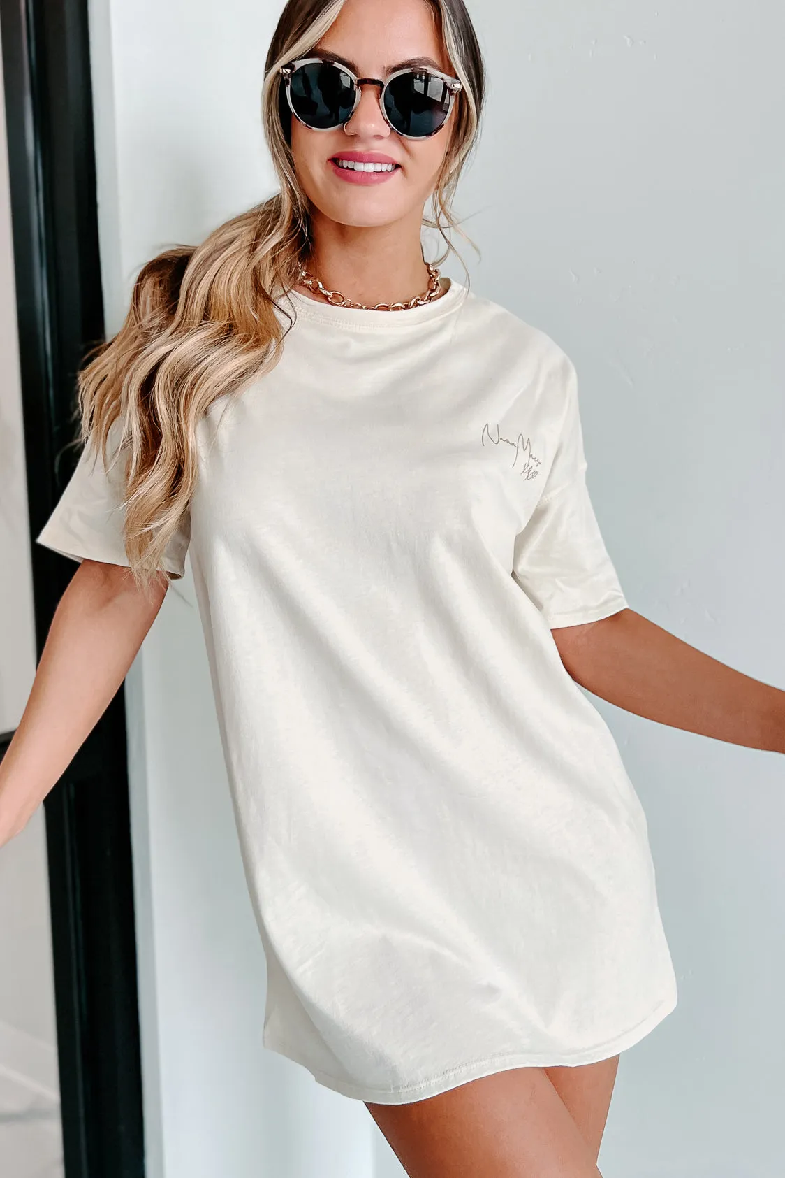 "NanaMacs XOXO" Oversized Graphic T-Shirt Dress (Vanilla/Taupe Text-Left Chest) - Print On Demand