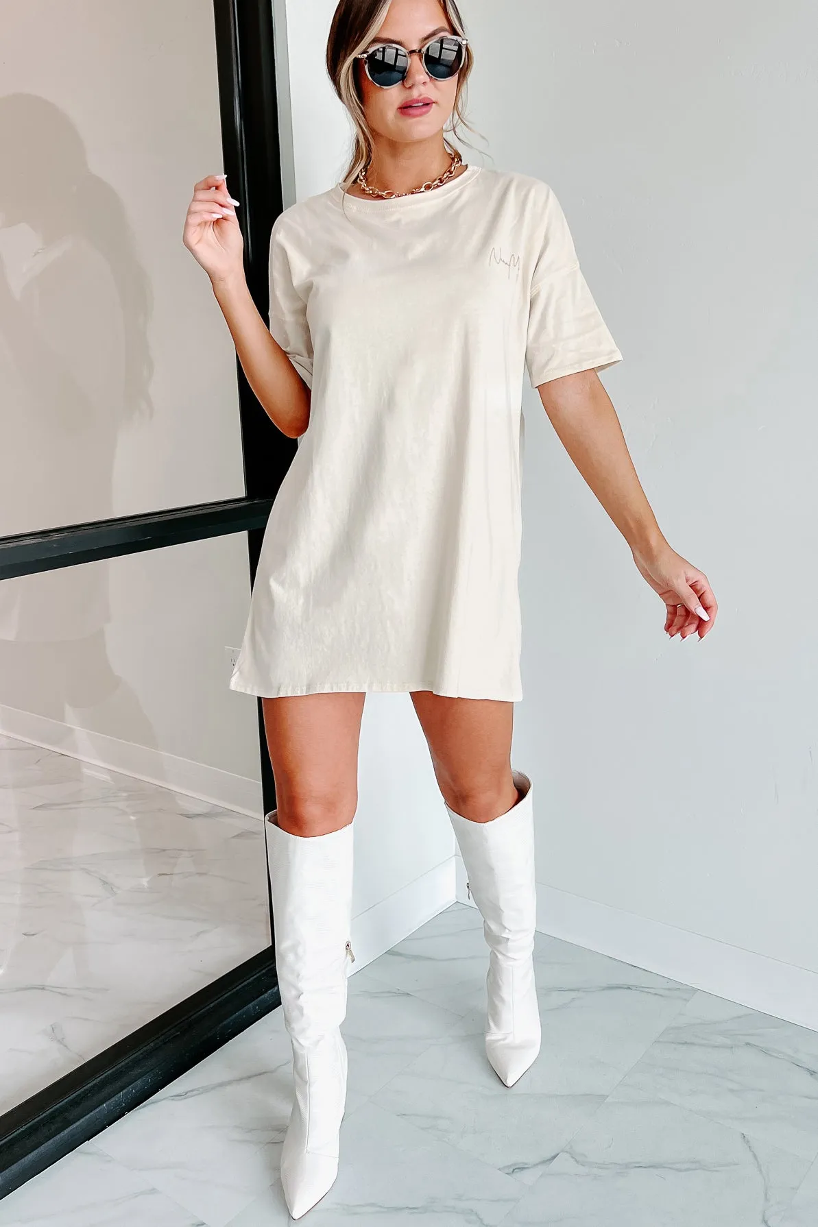 "NanaMacs XOXO" Oversized Graphic T-Shirt Dress (Vanilla/Taupe Text-Left Chest) - Print On Demand