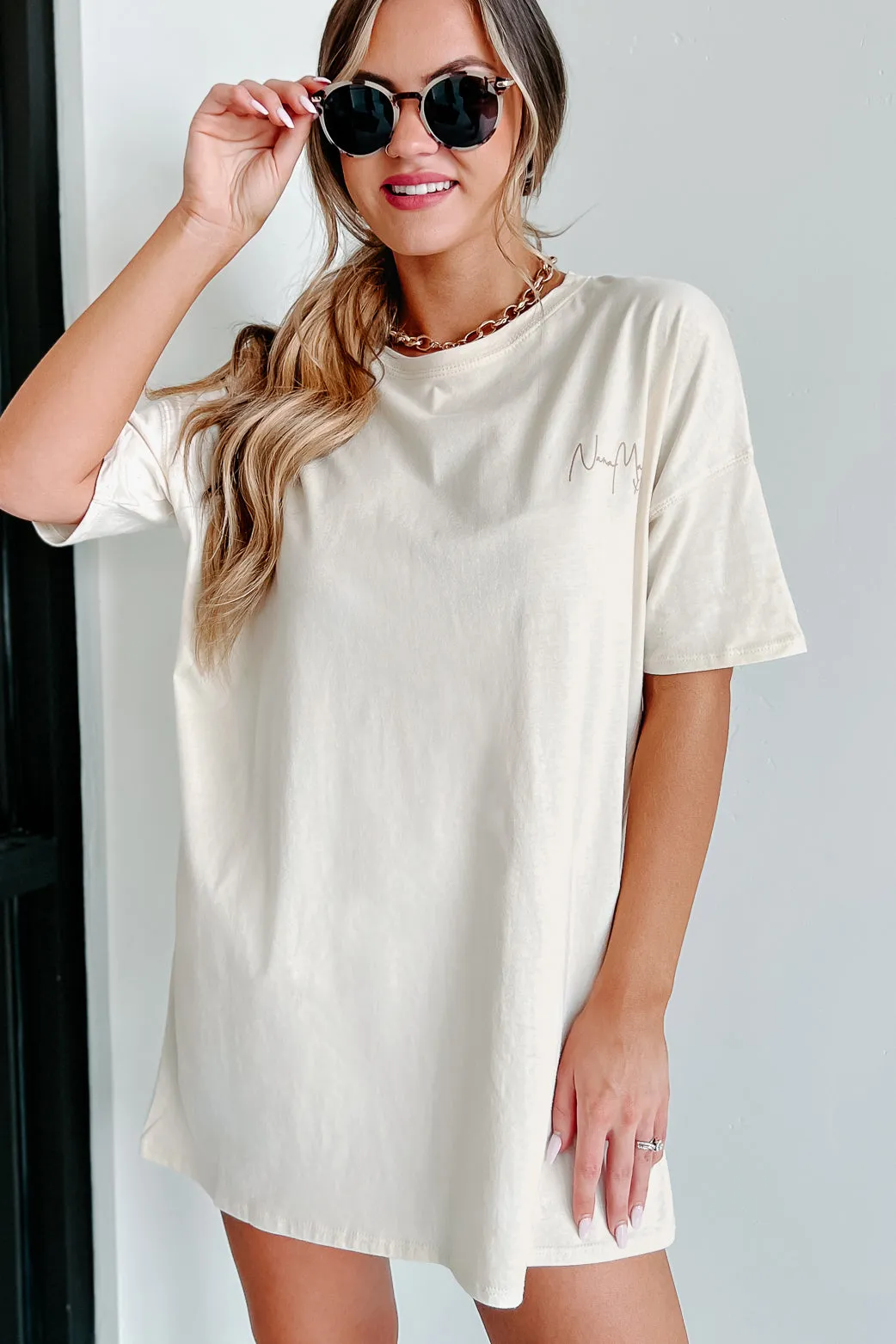 "NanaMacs XOXO" Oversized Graphic T-Shirt Dress (Vanilla/Taupe Text-Left Chest) - Print On Demand