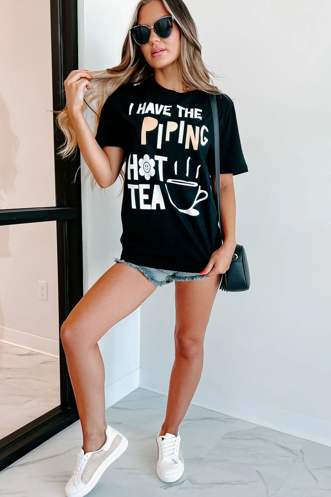 "Piping Hot Tea" Graphic T-Shirt (Black) - Print On Demand