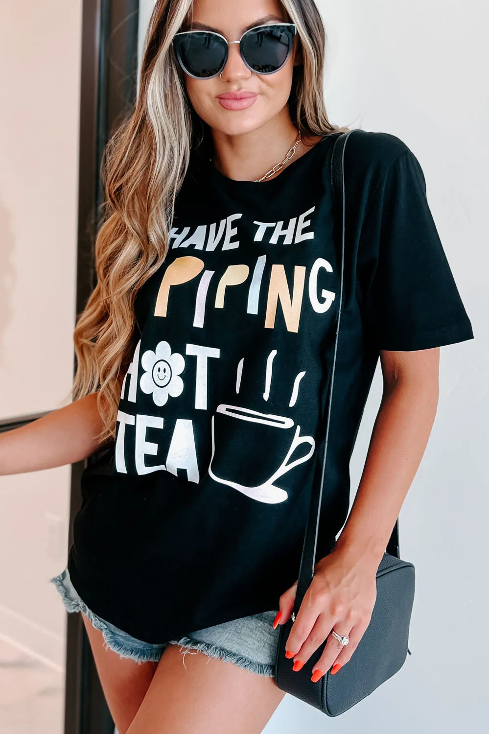 "Piping Hot Tea" Graphic T-Shirt (Black) - Print On Demand