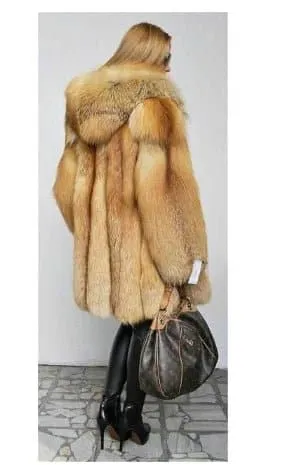 Red Fox Fur Coat With Lapel Collar