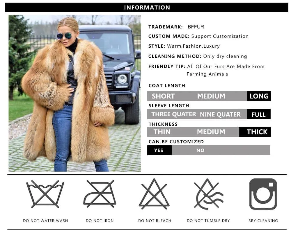 Red Fox Fur Coat With Lapel Collar