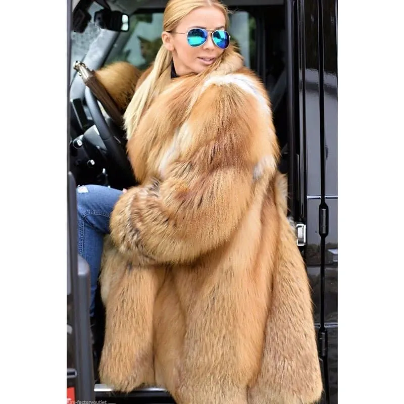 Red Fox Fur Coat With Lapel Collar