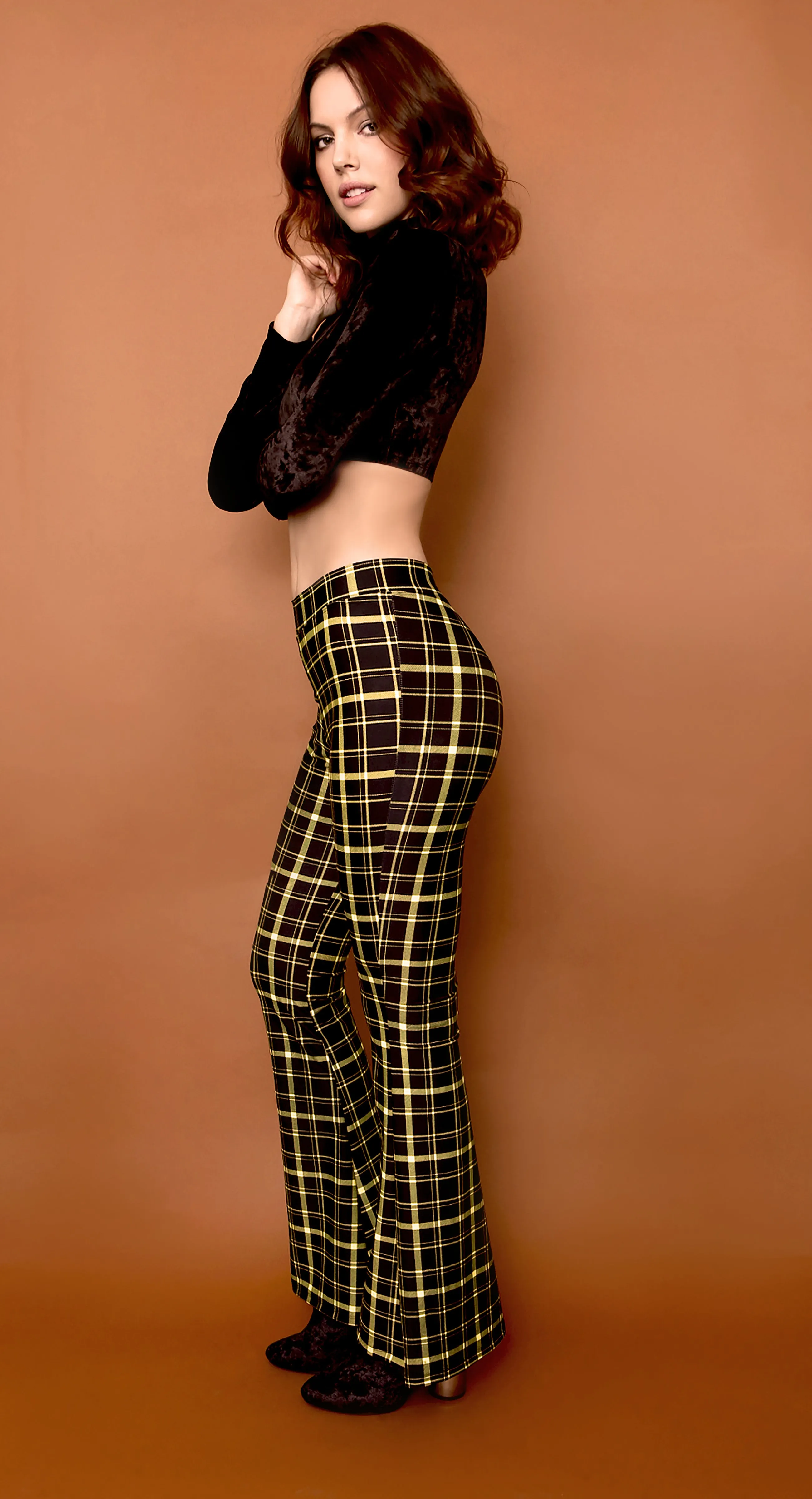 Retro Plaid Flare Pants in Black and Yellow