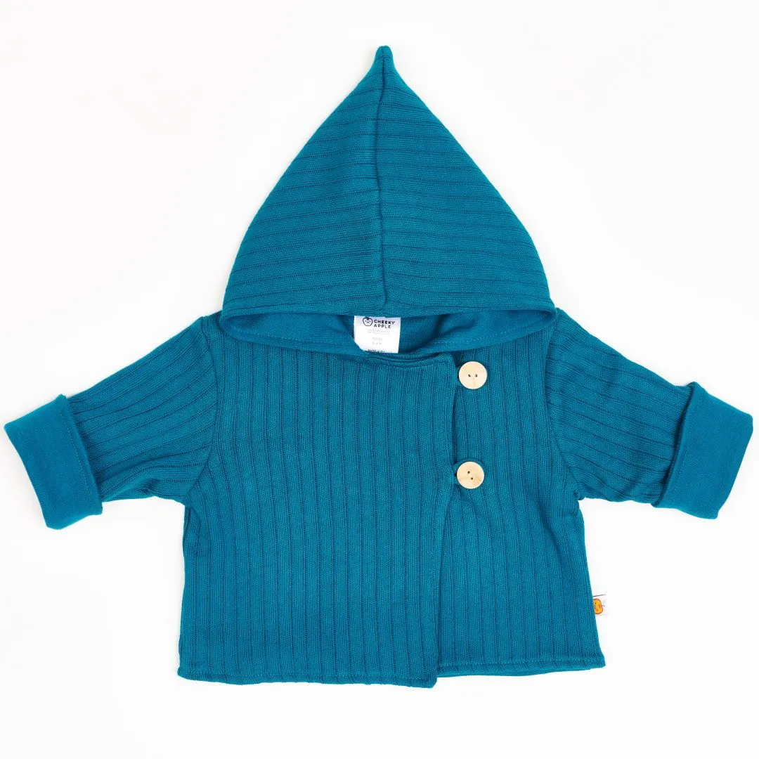 Reversible baby jacket "Rib knit Petrol/Jacquard Petrol"