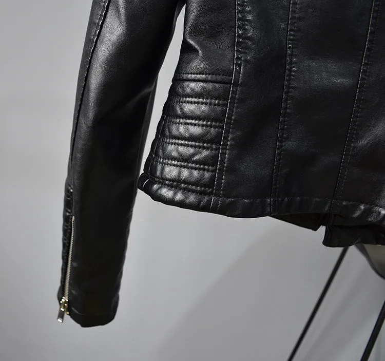 Rivet Suit Collar Women Leather Jacket