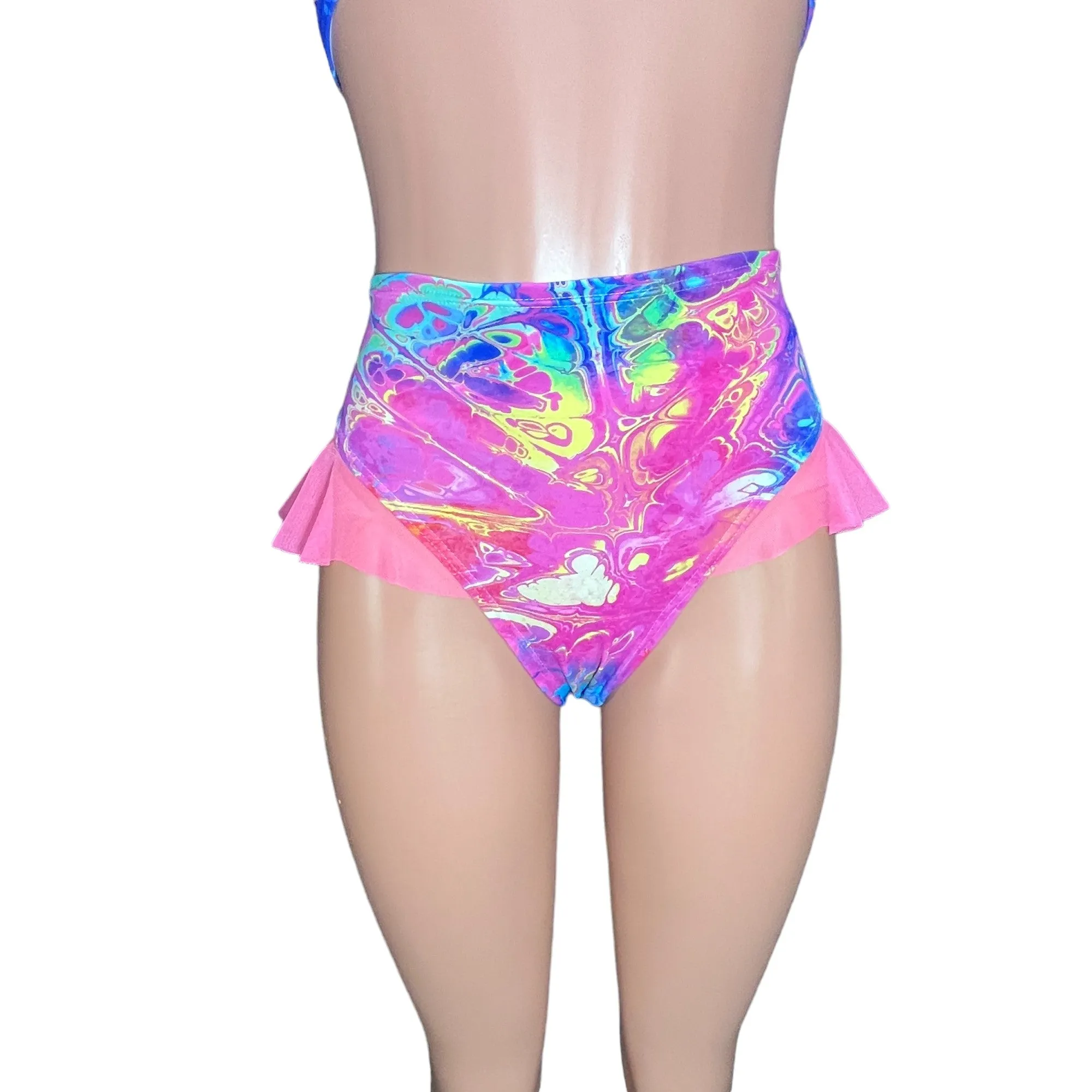 Ruffle Bikini Bottom High-Waisted Cheeky Hot Pants in Rainbow Vapor