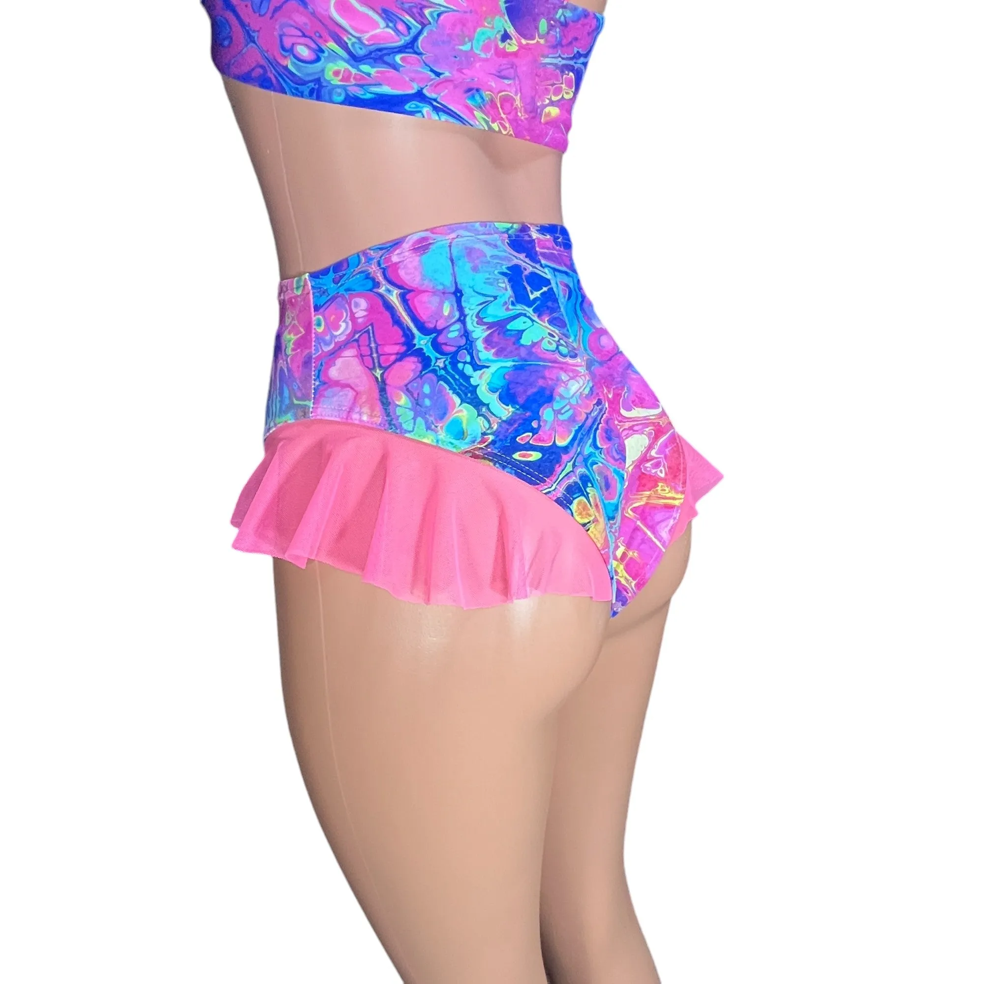 Ruffle Bikini Bottom High-Waisted Cheeky Hot Pants in Rainbow Vapor