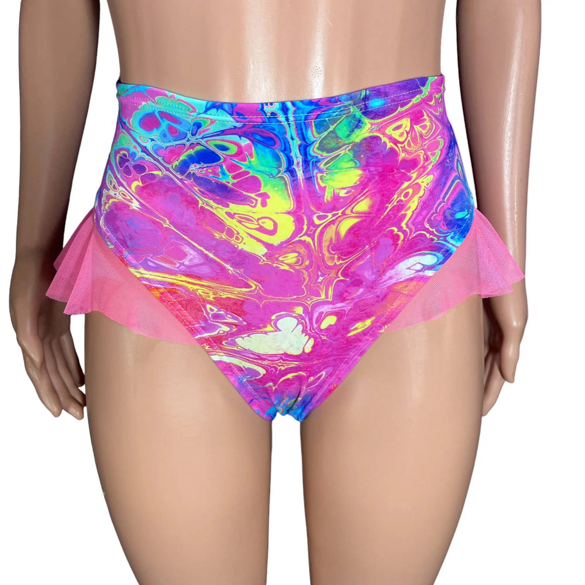 Ruffle Bikini Bottom High-Waisted Cheeky Hot Pants in Rainbow Vapor