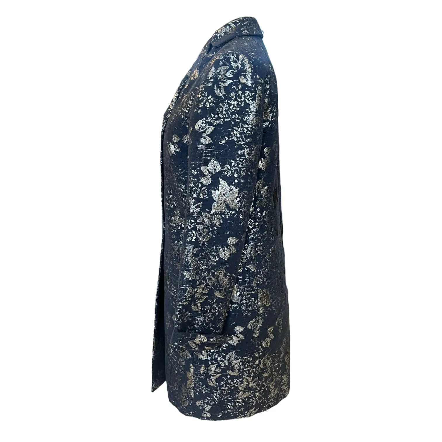 'S Max Mara Navy and Silver Floral Coat