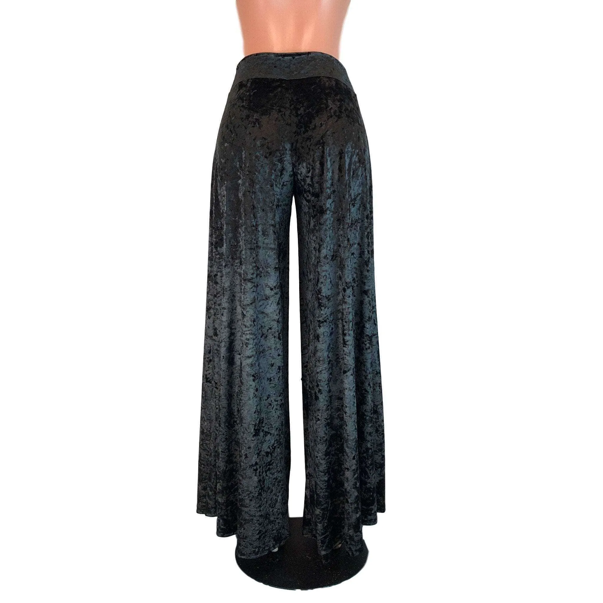 SALE - Palazzo Wide Leg Pants - Black Crushed Velvet