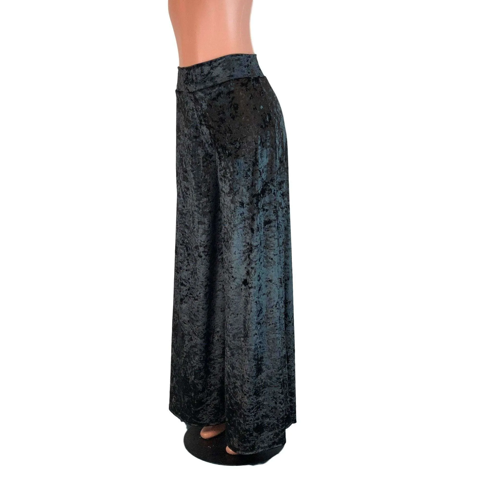 SALE - Palazzo Wide Leg Pants - Black Crushed Velvet