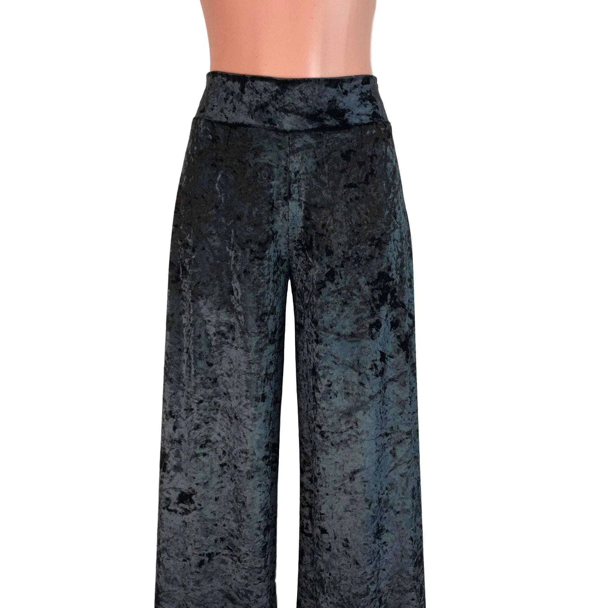 SALE - Palazzo Wide Leg Pants - Black Crushed Velvet