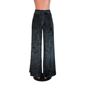 SALE - Palazzo Wide Leg Pants - Black Crushed Velvet