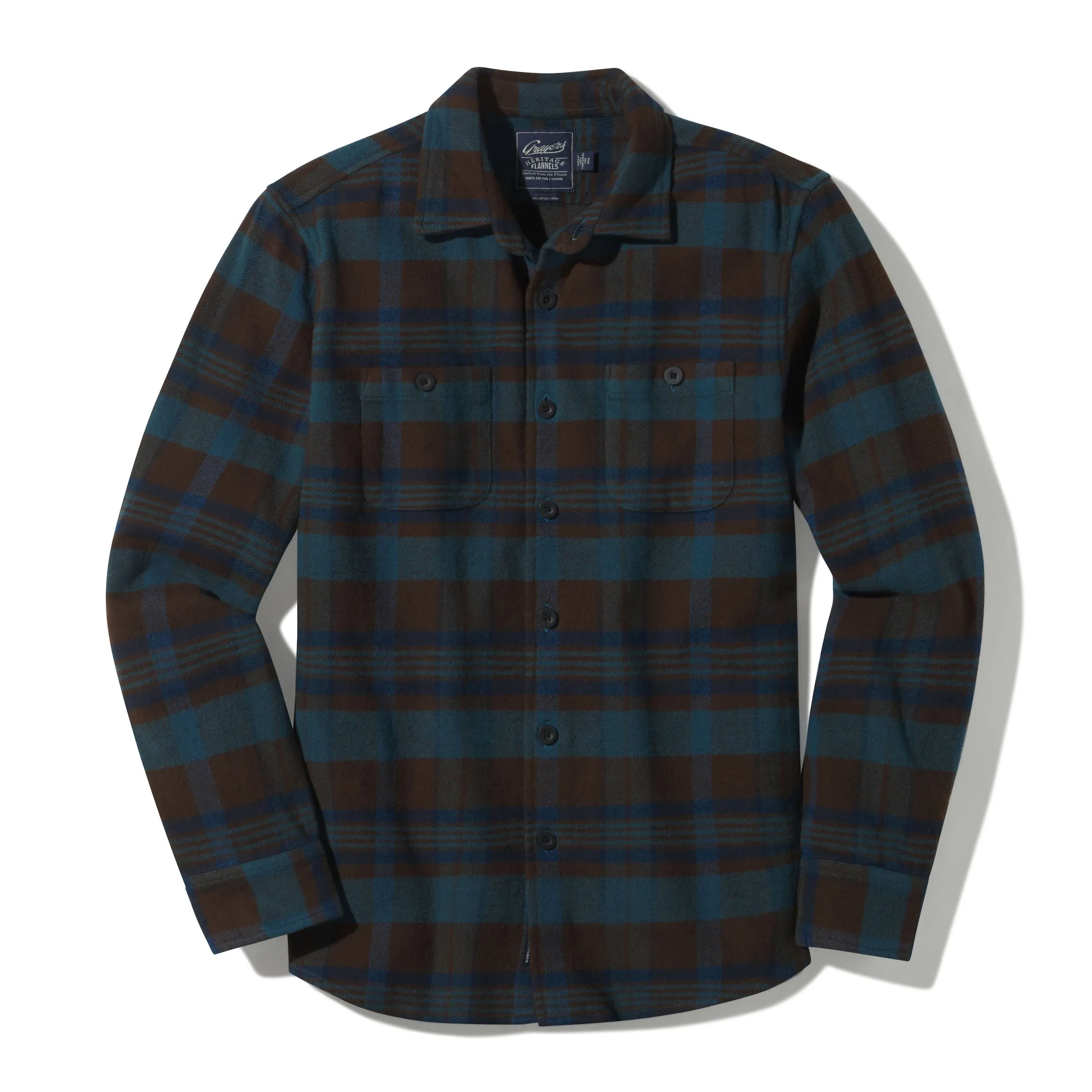 Scarboro Heritage Heavy Flannel  - Brown Blue Plaid