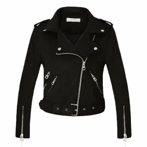 'Serpent' Black Faux Fake Suede Motorcycle Jacket