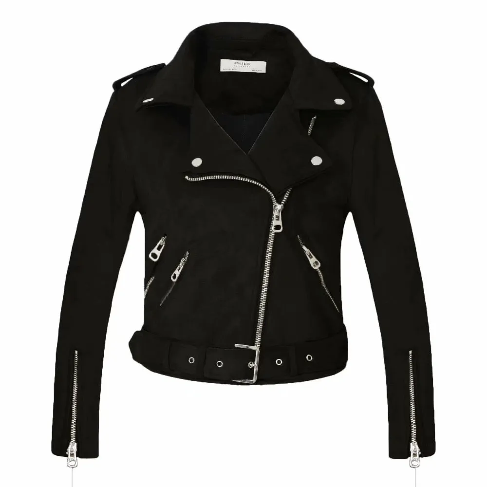 'Serpent' Black Faux Fake Suede Motorcycle Jacket