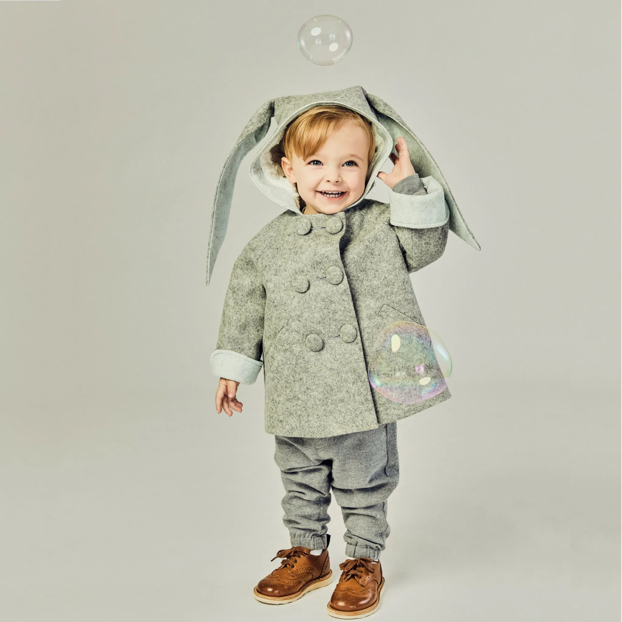 Six Button Bunny Coat in Ice Blue