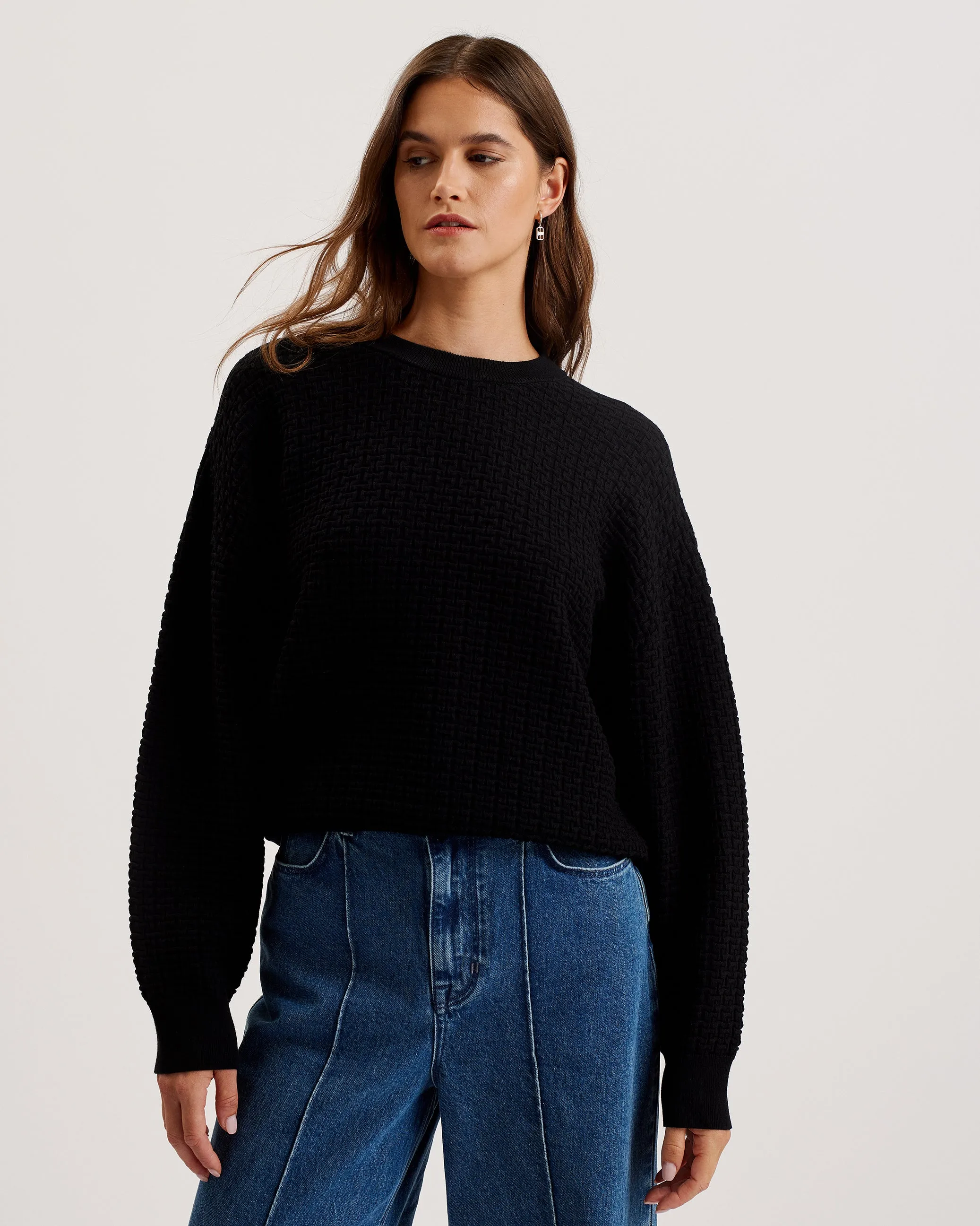 Tedtyy Jacquard Knitted Crew Neck Sweater Black