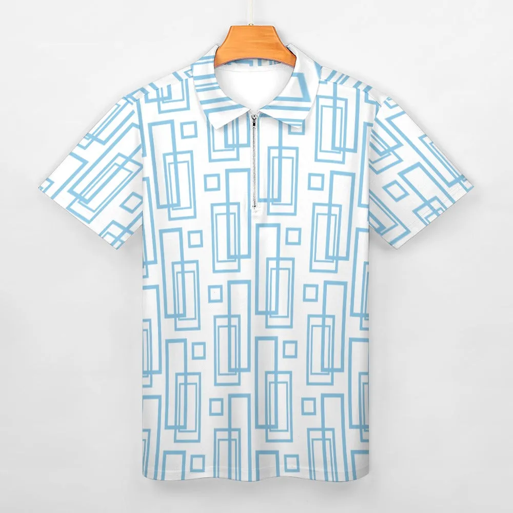 Turquoise Geo Short sleeve polo shirt