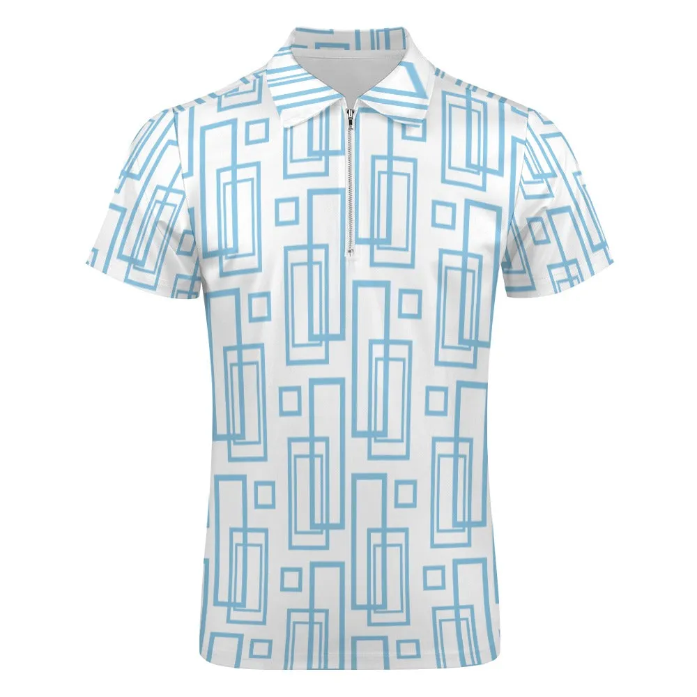 Turquoise Geo Short sleeve polo shirt