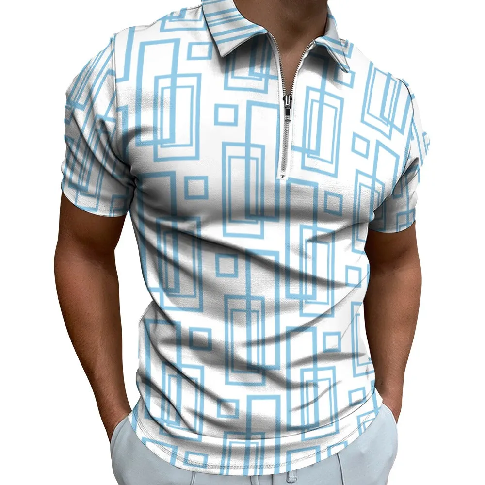 Turquoise Geo Short sleeve polo shirt