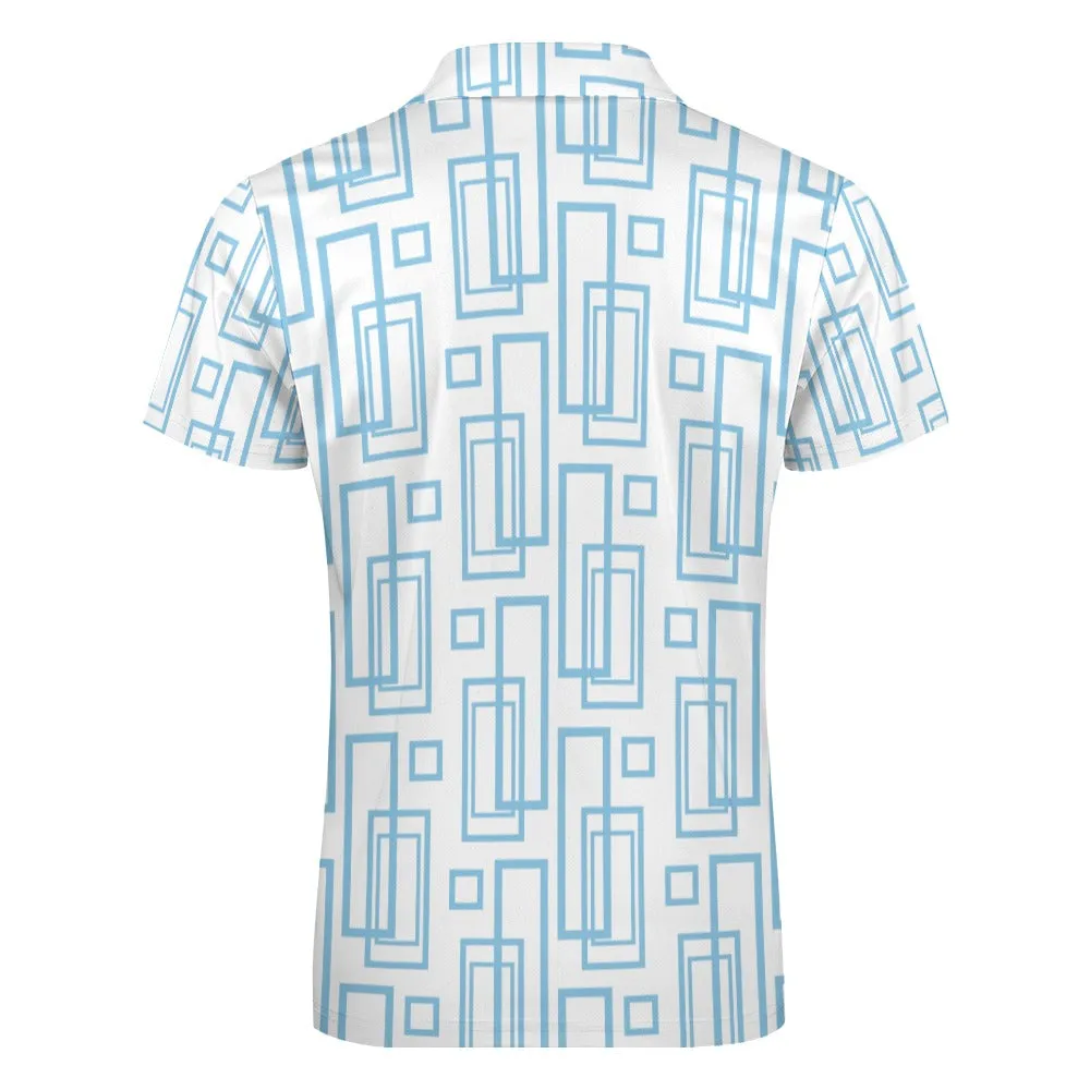 Turquoise Geo Short sleeve polo shirt