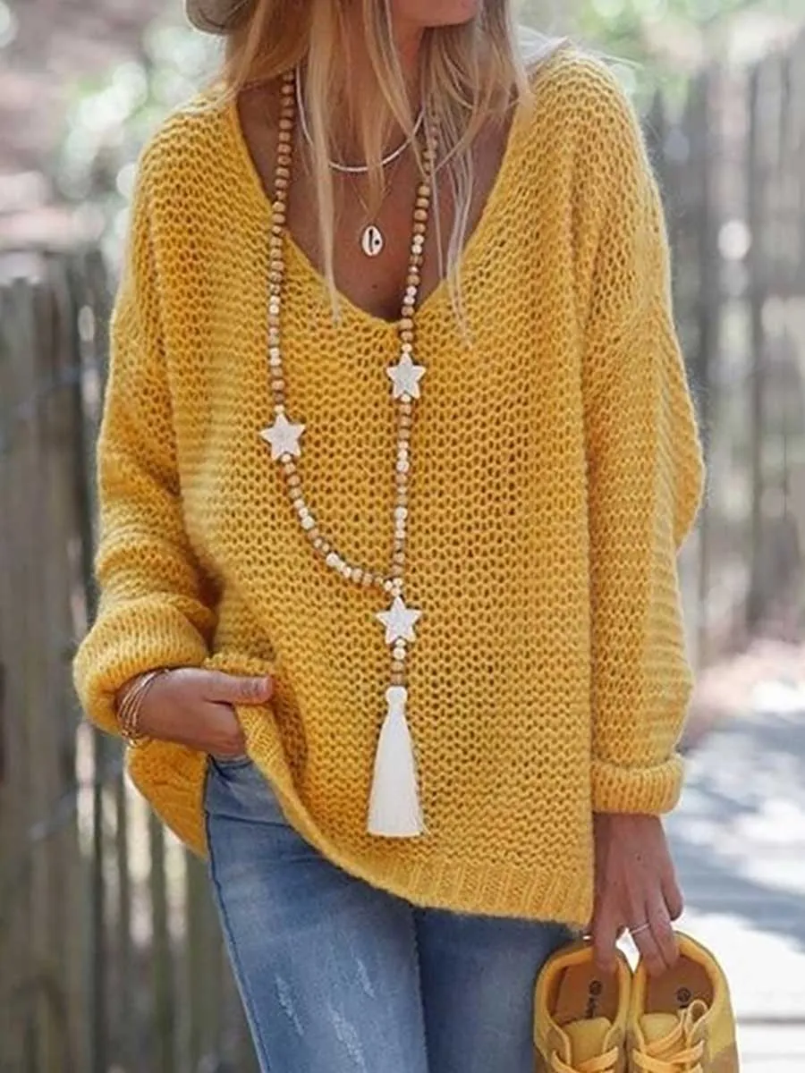 V-neck Long Sleeve Knit Sweater