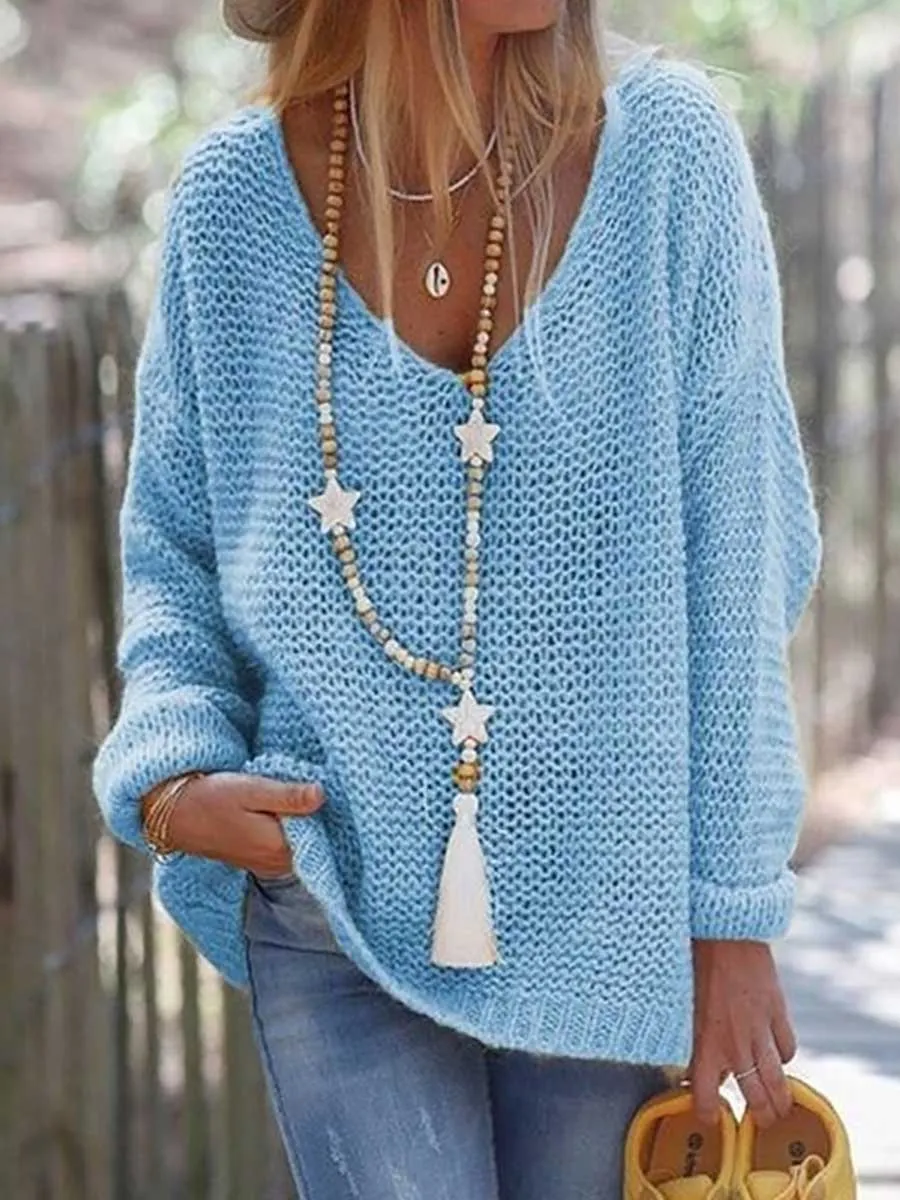 V-neck Long Sleeve Knit Sweater