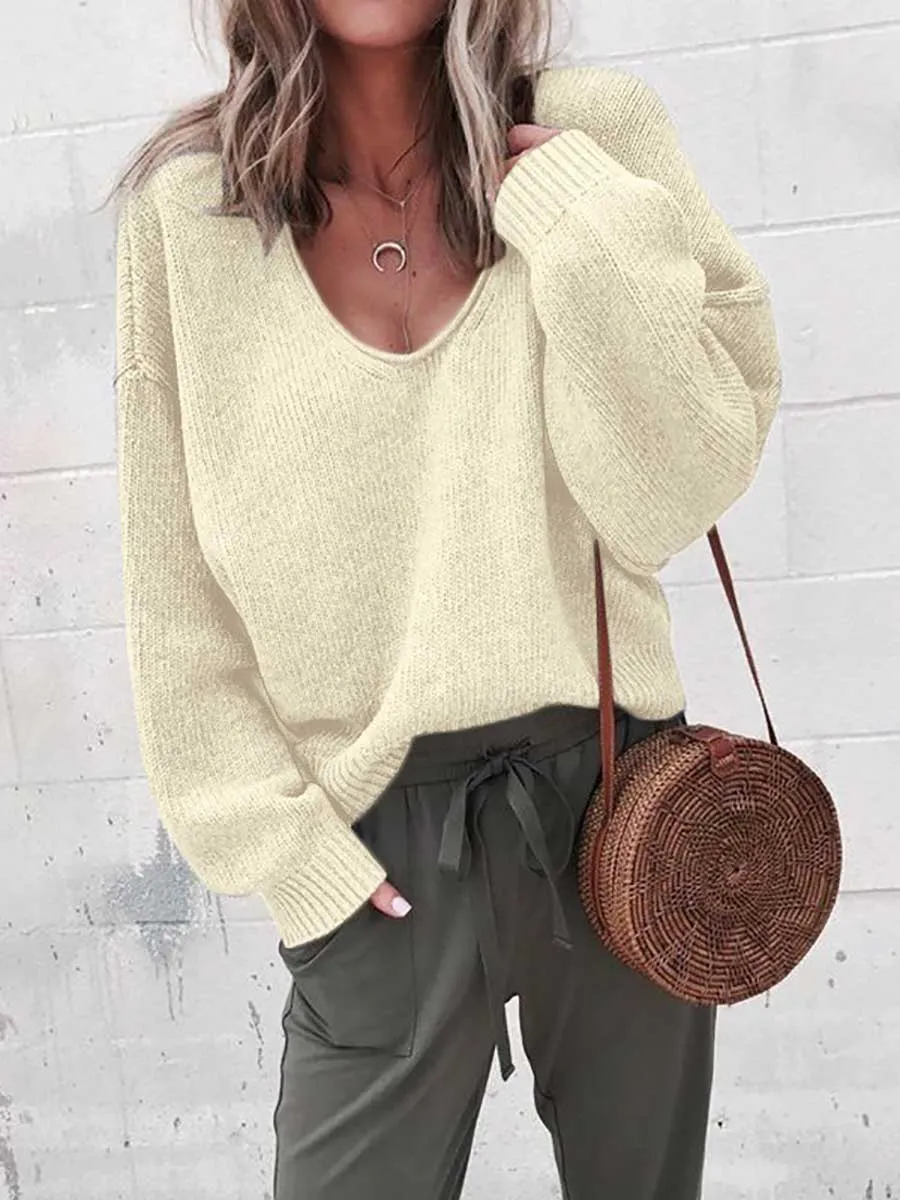 V-neck long sleeve sweater knit