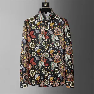 Vintage Pattern Slim Fit Men's Smart Casual Long Sleeve Shirt