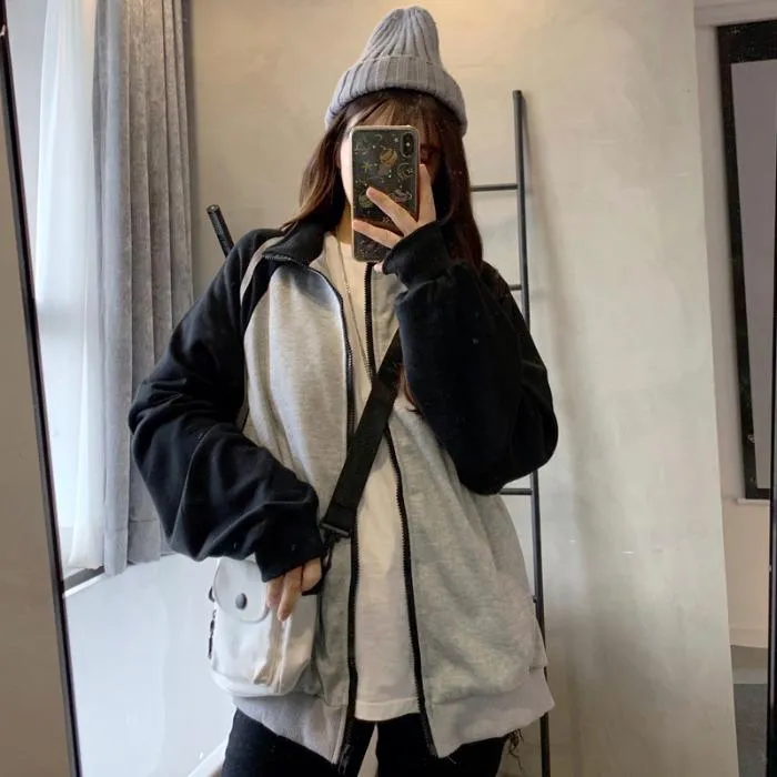 Women's Boyfriend Style Double Colored Zipper Coats