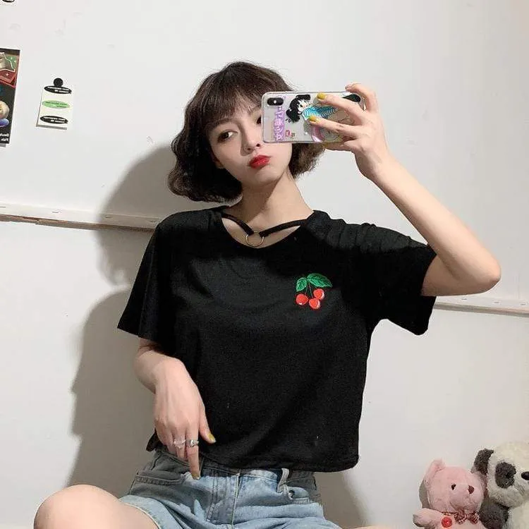 Women's Casual Ring Cherry Printed T-shirts