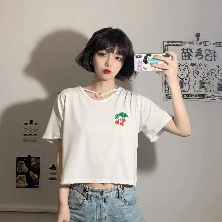 Women's Casual Ring Cherry Printed T-shirts